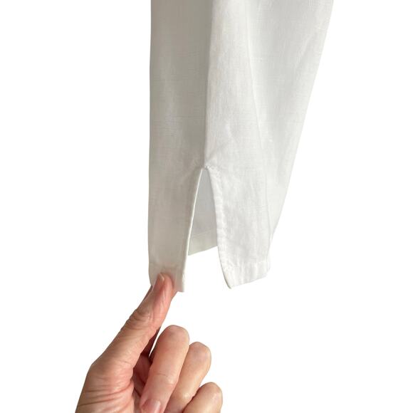 ERIKA White Linen Cotton Button Front Top MED Floral Embroidery Cottage Coastal - Picture 6 of 11